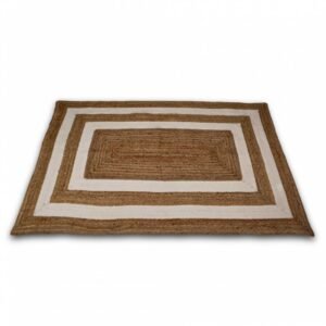 ALFOMBRA YUTE CON DOBLE CUADRADO BLANCO 120x180CM