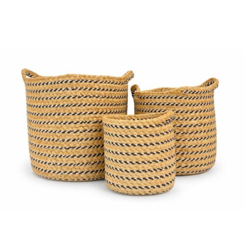 CANASTO SET X 3 DE YUTE Y ALGODON 30x30/25x25/20x20