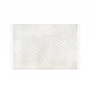 ALFOMBRA BLANCA ROMBO GRANDE Y RAYAS C/FLECOS 50x80cm