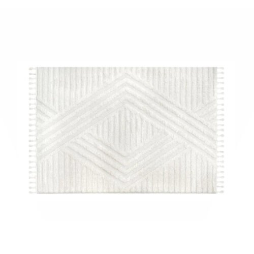 ALFOMBRA BLANCA ROMBO GRANDE Y RAYAS C/FLECOS 50x80cm
