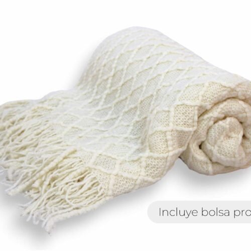 MANTA LISA TRAMA ROMBO DOBLE GRANDE BLANCO 130x170cm