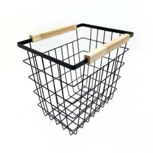 CANASTO CUADRADO METAL NEGRO MANGO MADERA  26x20x28,8cm