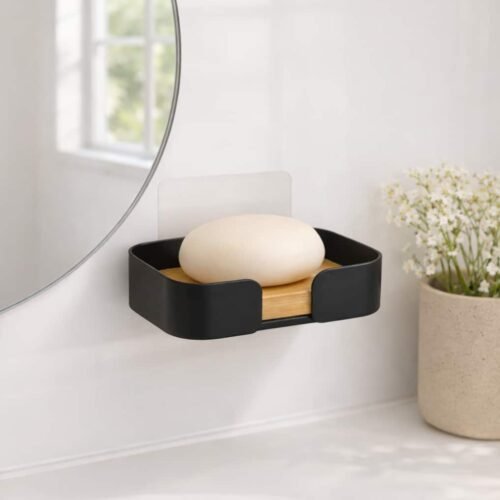 JABONERA AUTOADHESIVA LINEA BAMBOO SMART NEGRO 12x8x6cm