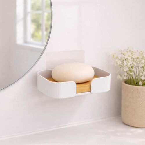 JABONERA AUTOADHESIVA LINEA BAMBOO SMART BLANCO 12x8x6cm