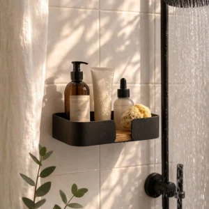 ESTANTE SIMPLE AUTOADHESIVO BAMBOO NEGRO 27x11x6cm