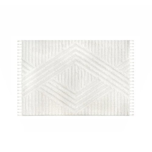 ALFOMBRA BLANCA ROMBO GRANDE Y RAYAS C/FLECOS 120x180cm